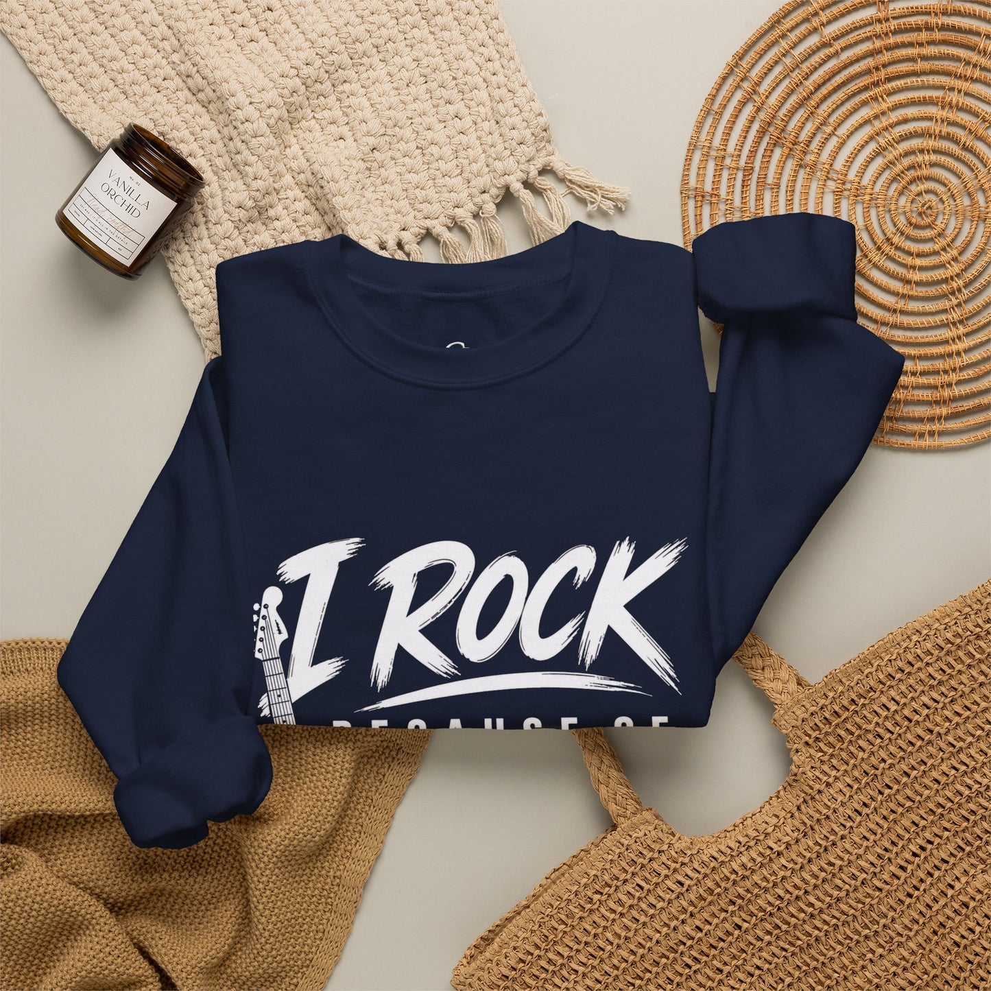 I Rock Because of Jesus Sweatshirt - Christian Guitar Crewneck