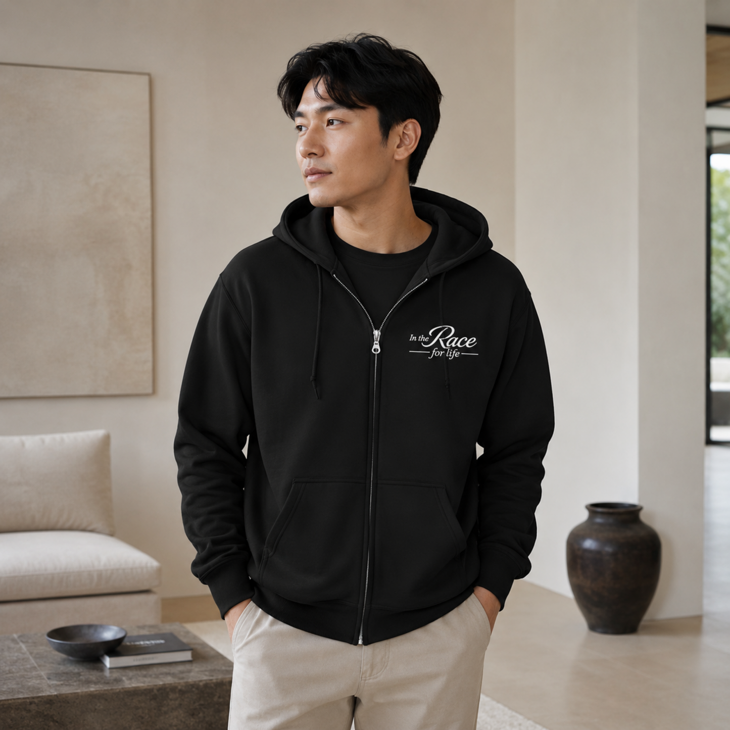 Zip Hoodie — 'Race for Life' Logo Full-Zip Hooded Sweatshirt