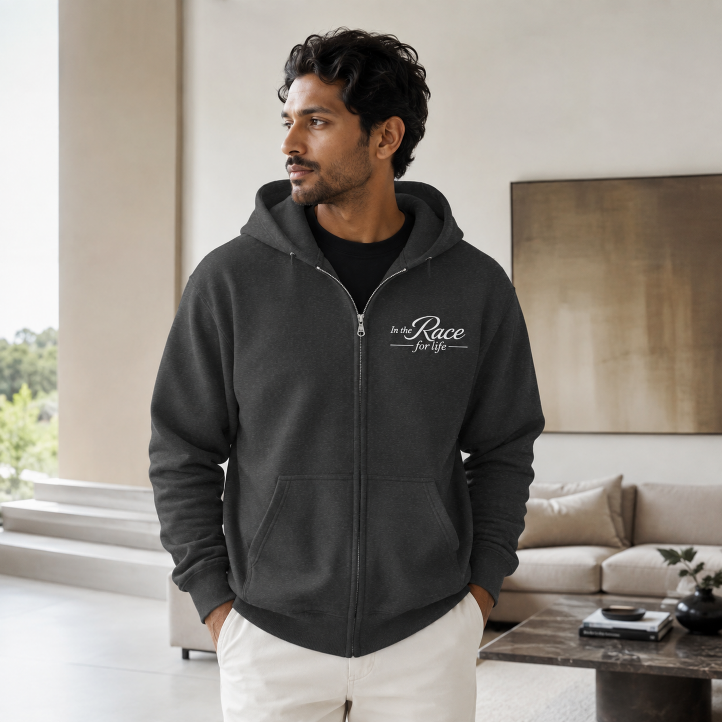 Zip Hoodie — 'Race for Life' Logo Full-Zip Hooded Sweatshirt
