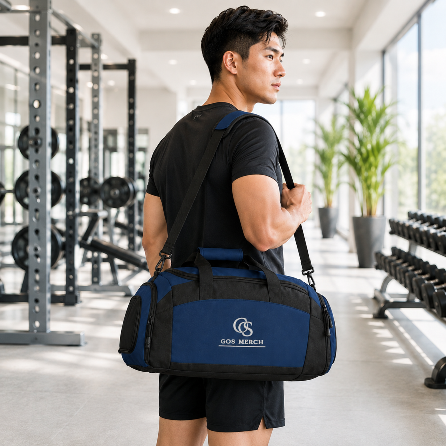 Classic Black Gym Duffle Bag — Durable Workout Duffel with Multiple Pockets