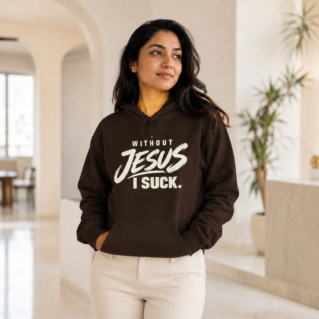 Christian Hoodie "Without Jesus I Suck" – Faith-Based Graphic Pullover