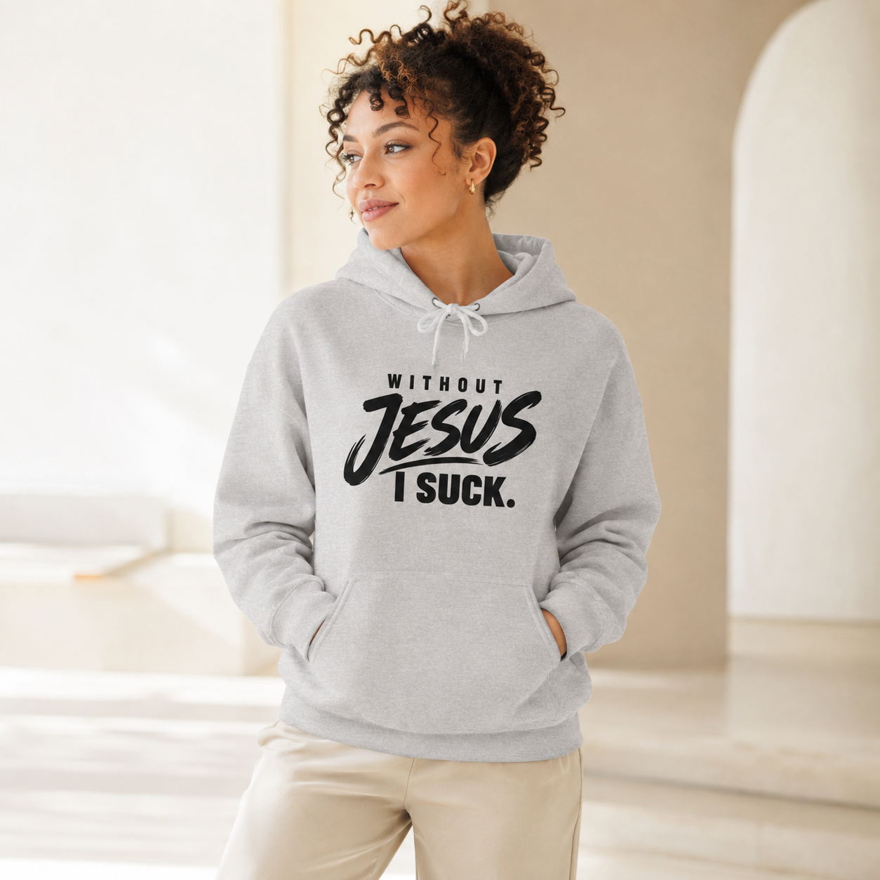 Christian Hoodie "Without Jesus I Suck" – Faith-Based Graphic Pullover