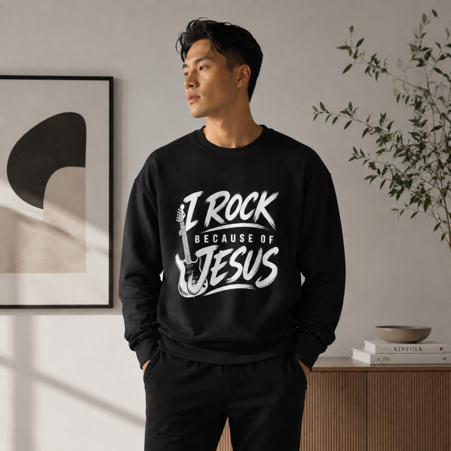 I Rock Because of Jesus Sweatshirt - Christian Guitar Crewneck