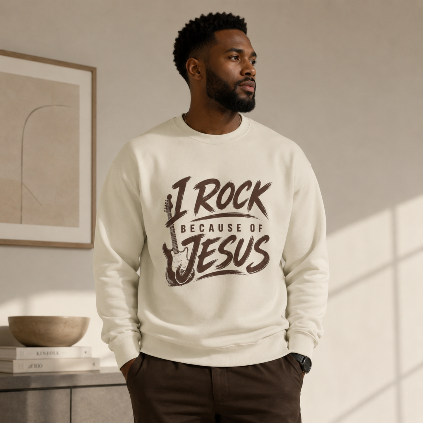 I Rock Because of Jesus Sweatshirt - Christian Guitar Crewneck