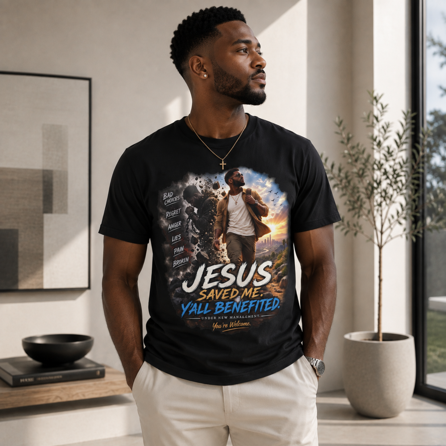 Christian T-Shirt — "Jesus Saved Me, Y'all Benefited" Inspirational Faith Tee