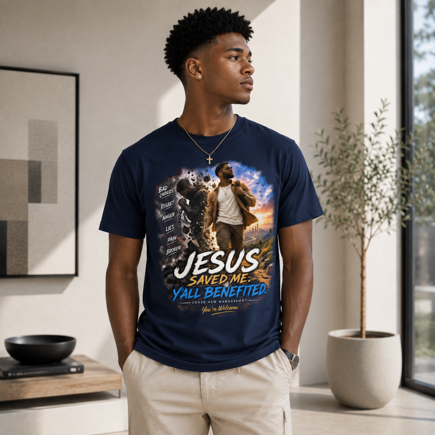 Christian T-Shirt — "Jesus Saved Me, Y'all Benefited" Inspirational Faith Tee