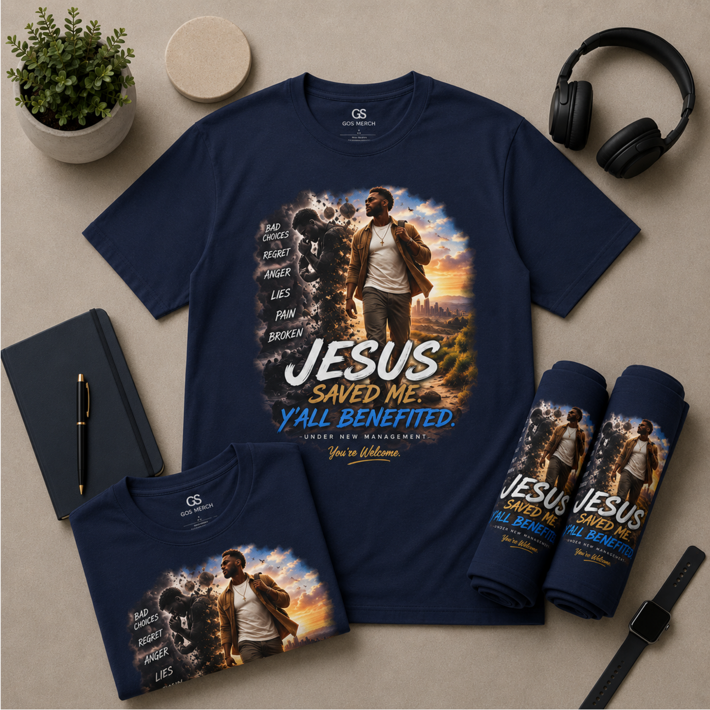 Christian T-Shirt — "Jesus Saved Me, Y'all Benefited" Inspirational Faith Tee