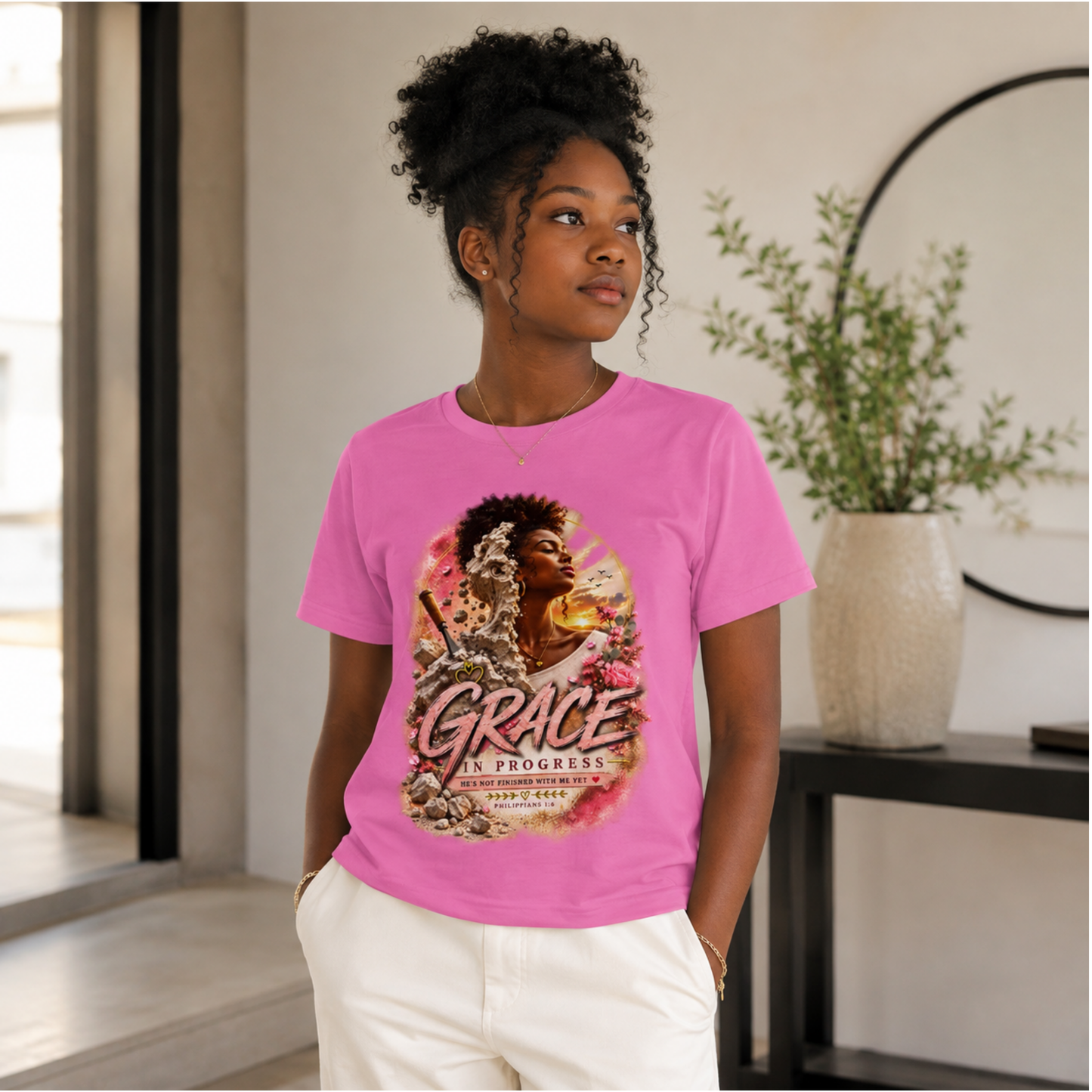 Grace In Progress Women's T-Shirt — Inspirational Afrocentric Portrait Tee