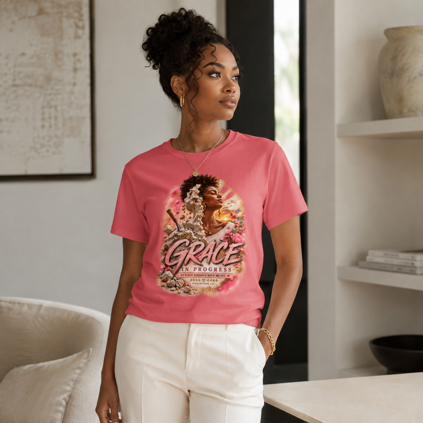 Grace In Progress Women's T-Shirt — Inspirational Afrocentric Portrait Tee