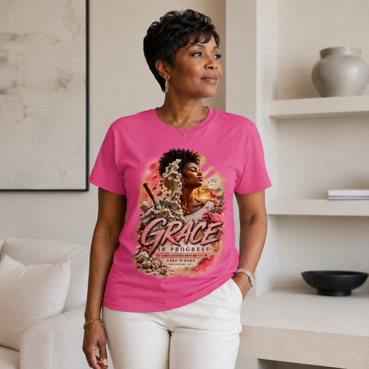Grace In Progress Women's T-Shirt — Inspirational Afrocentric Portrait Tee