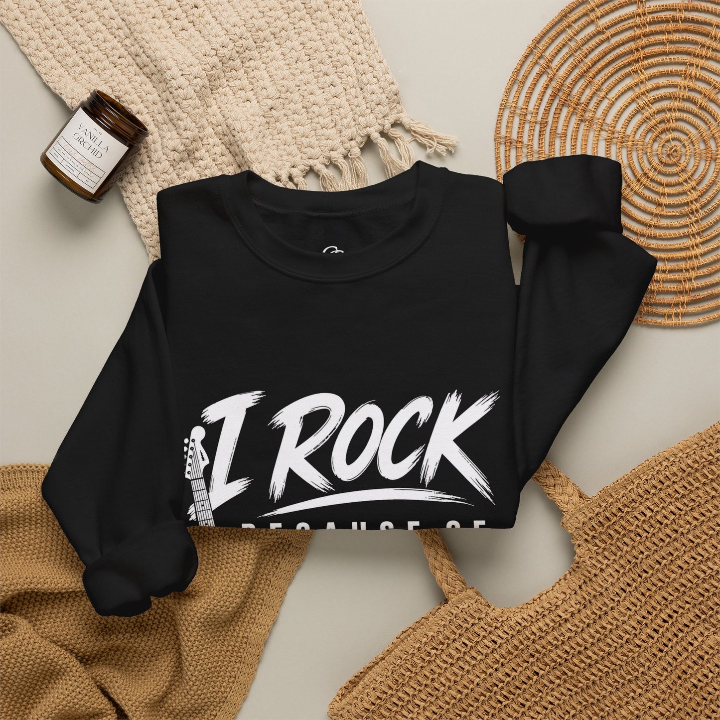 I Rock Because of Jesus Sweatshirt - Christian Guitar Crewneck