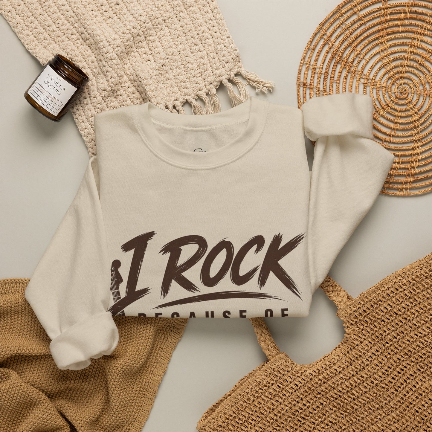 I Rock Because of Jesus Sweatshirt - Christian Guitar Crewneck